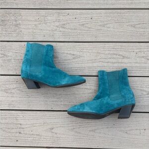 Stuart Weitzman Teal Suede Heeled Boots